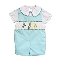 Boys Easter Outfits Hand Smocked Bunny Shortall Romper for Kids Elgant Boys Clothes