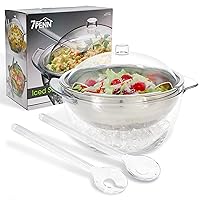 7Penn Cold Food Buffet Server - 4.5 Quart Stainless Steel Insulated Serving Bowl with Lid and Tongs - Acrylic Chilling Bowl Buffet Server with Ice Chamber for Hosting and Entertaining