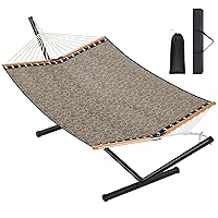 Two Person Hammock with Stand Heavy Duty, Outdoor Patio Hammock with Portable Steel Stand, Large Double Hammocks with Quick Dry Textilene Fabric,480lbs Capacity.(Mocha)