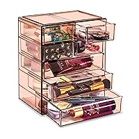 Sorbus Acrylic Clear Makeup Organizer - Big & Spacious Cosmetic Display Case - Stylish Designed Jewelry & Make Up Organizers and Storage for Vanity, Bathroom (4 Large, 2 Small Drawers) [Bronze Glow]