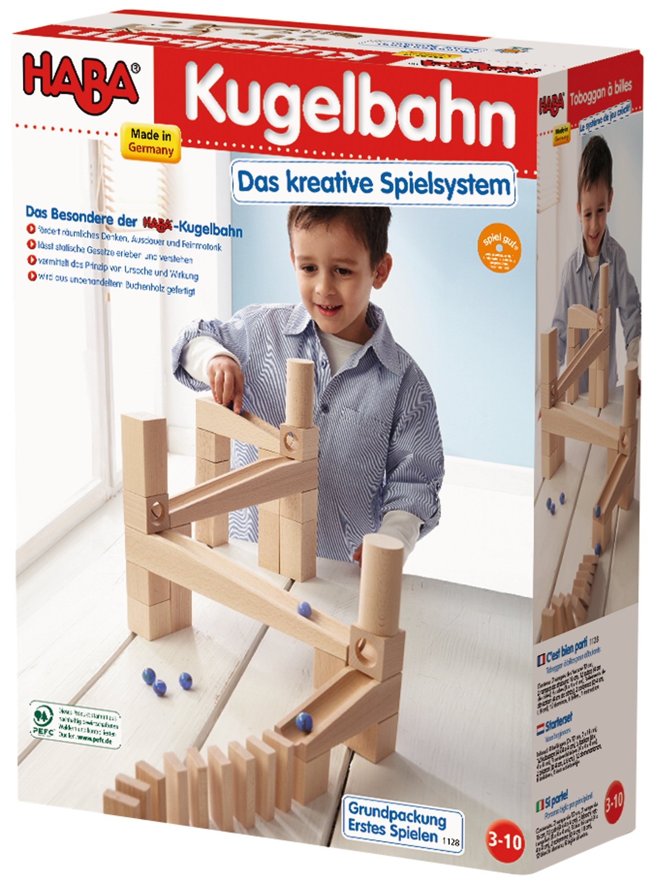 HABA Ball Track Starter Set - 44 Piece Wooden Marble Run for Beginner to Expert Architects Ages 3 to 10 (Made in Germany)