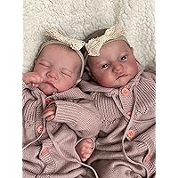 Angelbaby Lifelike Reborn Baby Twins Dolls Boy and Girl 19 inch Realistic Newborn Baby Doll Soft Silicone Awake and Sleeping Babies Handmade Cloth Body Detailed Real Baby Feel Doll Sets for Kids