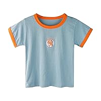 Baby Little Boys Graphic Dinosaur Bear Planet Puppy Print Cotton Crewneck Pullover Summer Short Sleeved T-Shirt