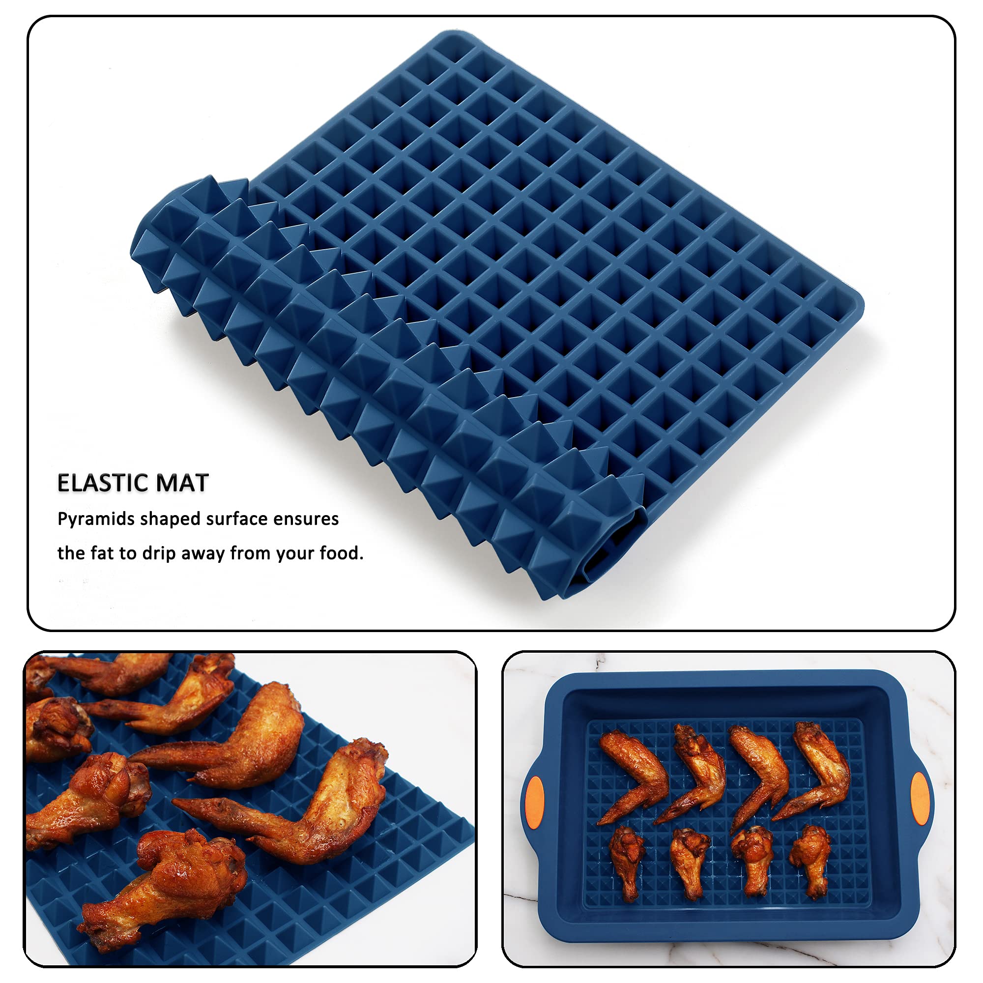 To encounter 8 in 1 Silicone Baking Set - 6 Silicone Molds - 2 Silicone Baking Mat, Nonstick Cookie Sheet, Cake Muffin Bread Pan with Metal Reinforced Frame More Strength, Navy Blue
