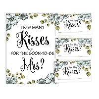 How Many Kisses for The Soon to Be Mrs Floral White Bridal Shower Game 1 Sign + 30 Cards
