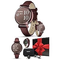 PlayBetter Garmin Lily 2 Classic (Dark Bronze/Mulberry Leather) Women's Fitness Smartwatch Gift Box Bundle - Hidden Display, 5-Day Battery & Metal Case - Includes Wall Adapter & Hard Case