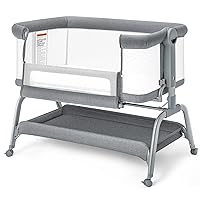 BabyBond Baby Bassinet, 3 in 1 Bassinet Bedside Sleeper with Soft Mattress and Sheet, 6 Height Adjustable Cosleeper Bedside Crib, 4-Sided Mesh Bedside Bassinet for Baby