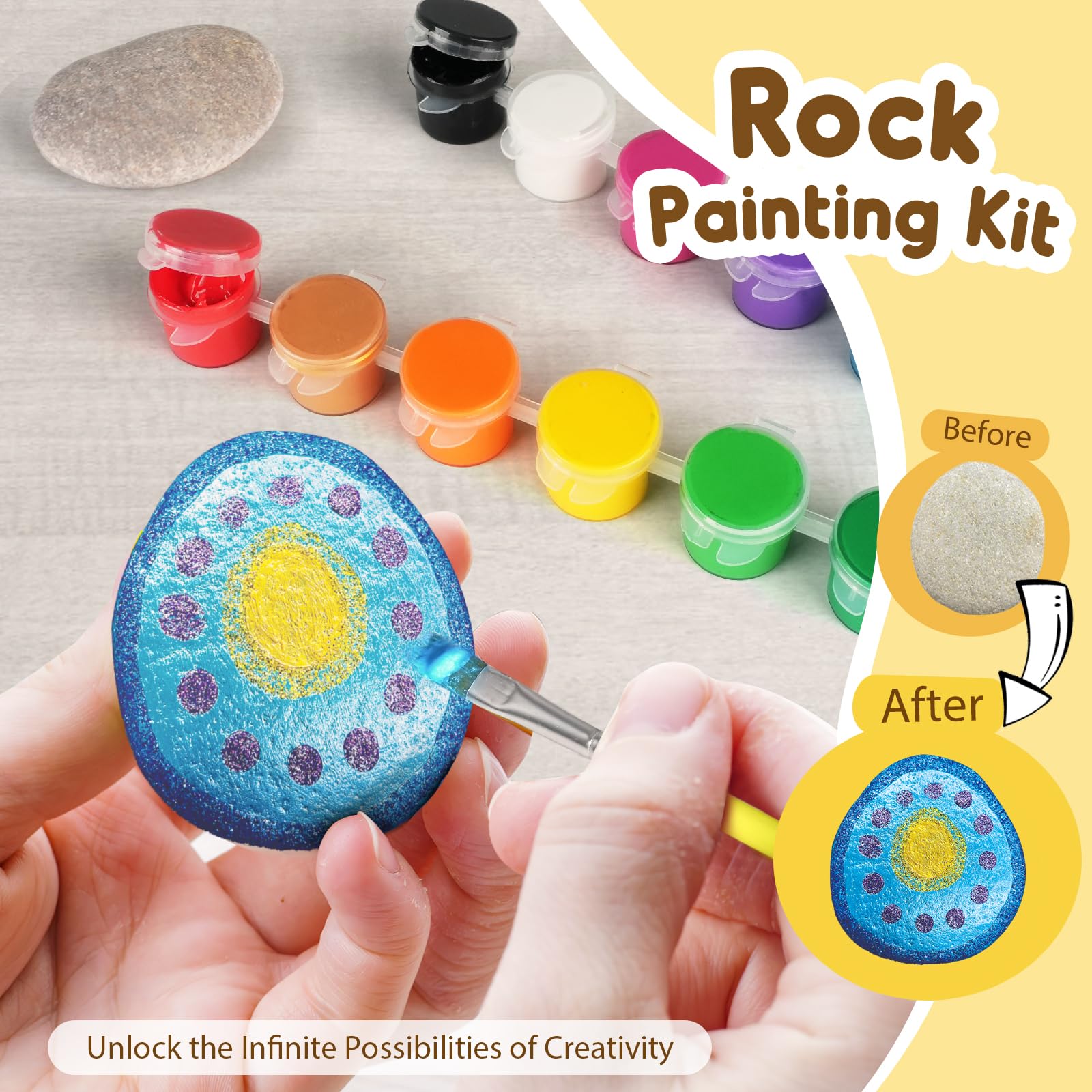 Jar Melo Rock Painting Kit,Hide & Seek Rock Kits for Girls & Boys Ages 6-12, Art Supplies for Painting Rocks,Best Gift Art Set, Waterproof Paints