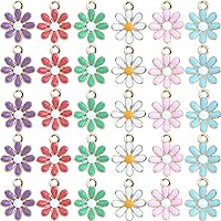 Anjulery 30 Pieces Enamel Daisy Charms for Jewelry Making - Metal Flower Charms for Bracelets Earrings Necklaces Keychains Stitch Markers Crafts (30Pcs Gold-B)
