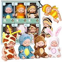 6 Sets 4 Inch Dolls Mini Reborn Baby Dolls with Animal Clothes Realistic Baby Doll Set for Girls Boys Toddlers and Kids 3+ (A)