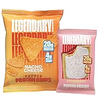 Legendary Foods High Protein Snack Bundle 18 Pack - Strawberry Protein Pastry 8 Pack and Nacho Cheese Protein Chips 10 Pack, Low Sugar Diet - Healthy Snacks, Gluten Free and Low Carb Variety 18 Pack