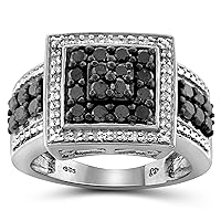 JEWELEXCESS Sterling Silver 1 Carat Black & White Diamond Ring for Women | Diamonds for Everyday Womens Wear