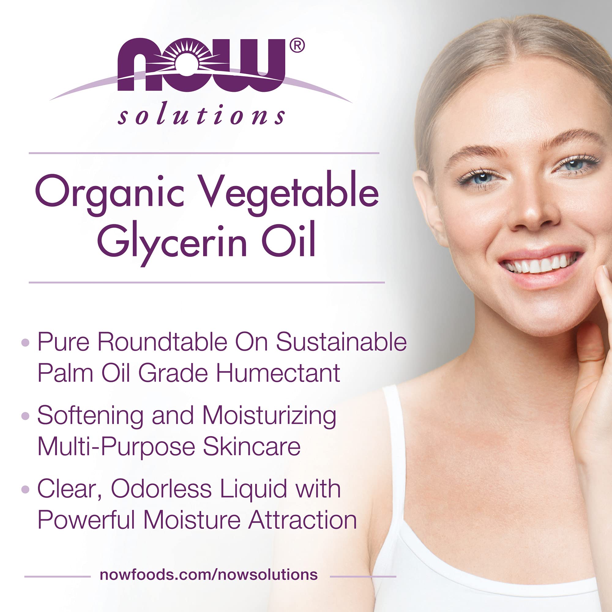NOW Solutions, Organic Vegetable Glycerin Oil, 100% Pure, Softening and Moisturizing Multi-Purpose Skin Care, 8-Ounce