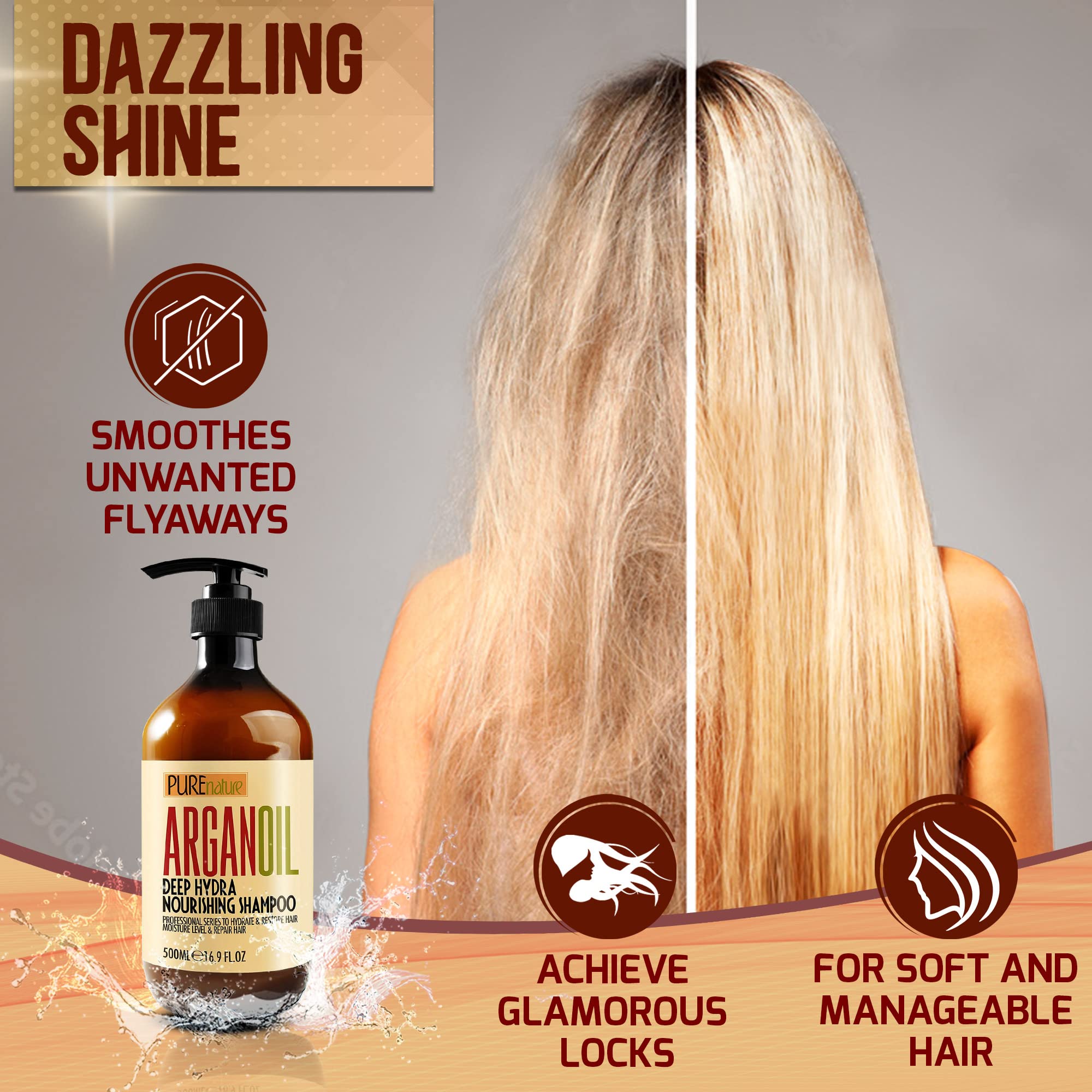 Moroccan Argan Oil Shampoo - Sulfate SLS Paraben Free Moisturizing Treatment for Women and Men - For All Types Including Curly, Dry, Damaged and Oily Hair - Hydrating and Nourishing - Salon Grade