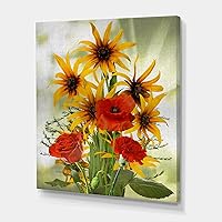 Sunflowers and Poppies In The Wild Traditional Canvas Wall Art