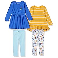 Amazon Essentials Girls and Toddlers' Long-Sleeve Outfit Set, Pack of 4