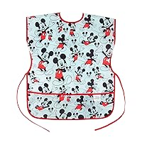 Bumkins Disney Short Sleeve Smock, Toddler Reusable Waterproof Bib for Girls and Boys 3-7 Years, Junior Childrens, Kids Paint Apron, Arts, Crafts and Play with Pocket, Soft Fabric, Mickey Mouse