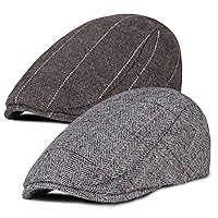 2 Pack Newsboy Hats for Men Classic Herringbone Tweed Wool Blend Flat Cap Ivy Cabbie Driving Hat