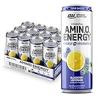 Optimum Nutrition Amino Energy Sparkling Hydration Drink with Electrolytes, Caffeine, Amino Acids, and BCAAs, Sugar Free, Mango Pineapple Limeade and Blueberry Lemonade, 12 Fl Oz, 12 Pack
