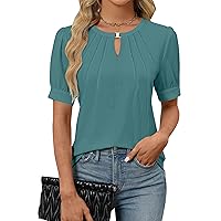 Blooming Jelly Womens Dressy Casual Tops Keyhole Business Work Blouses Pleated Puff Sleeve Summer Shirts 2024