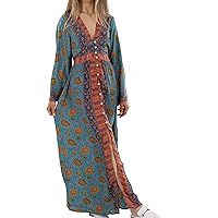 Women's Long Flowy Arielle Dress, Blue/Multi, Medium