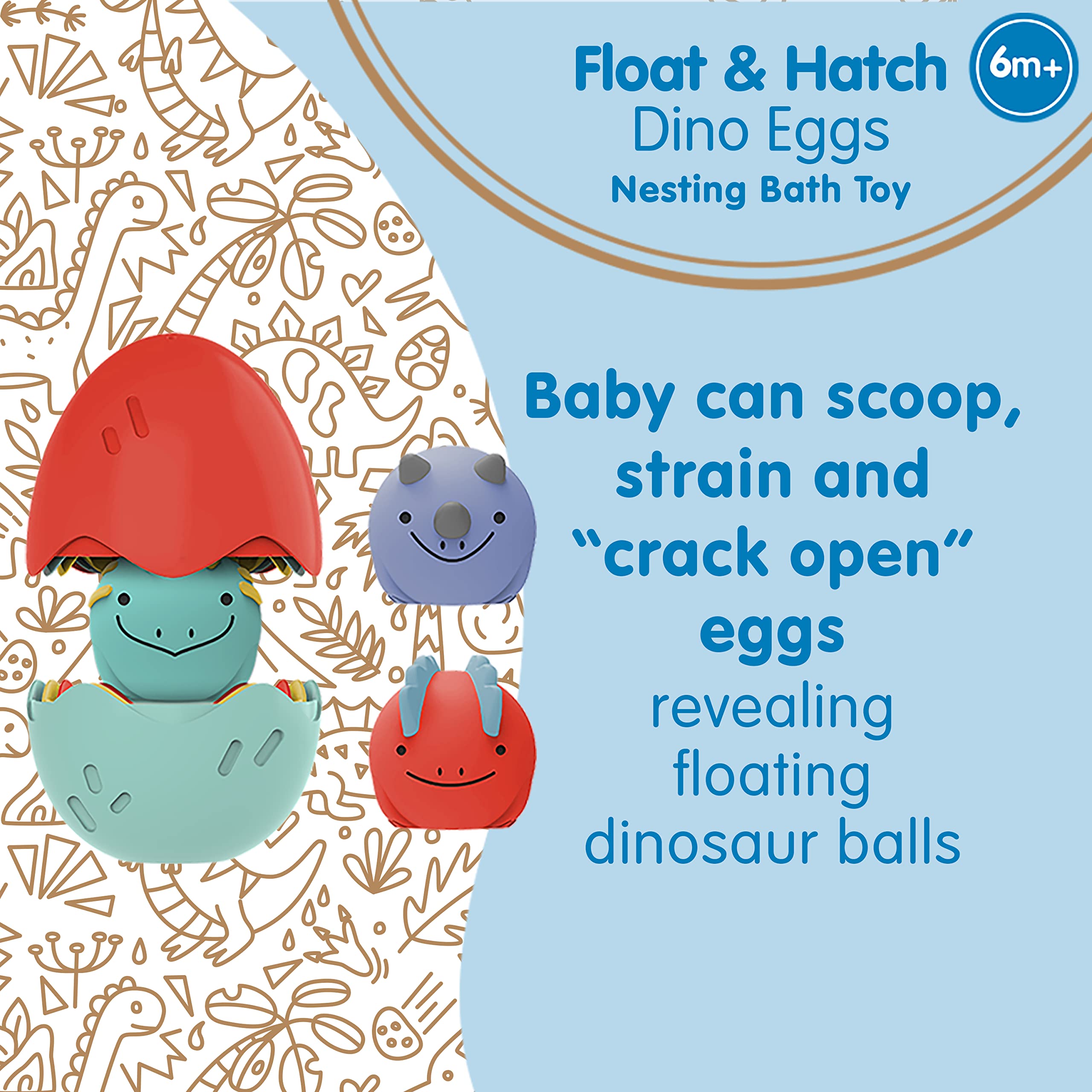 Dr. Brown's CleanUp Float & Hatch Dino Eggs Nesting Bath Toy, 6m+, BPA Free, Certified Plastic Neutral