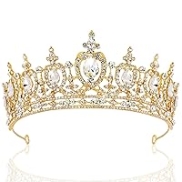 Gold Crown for Women, Gold Tiara Wedding Tiara for Women, Crystal Royal Queen Crown Birthday Crown for Women, Crowns for Flower Bouquets, Quinceanera Headpieces for Prom Pageant Cosplay Party