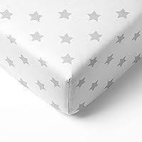 Bacati - Stars Silky Soft Breathable 100% Cotton Muslin Baby Crib Fitted Sheets - Fits Standard 28 x 52 x 5 Crib & Toddler Mattresses (Ikat Stars Grey)