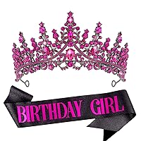 VELSCRUN Birthday Tiara Crowns for Women Girls Crystal Birthday Girl Headband Sash Elegant Princess Crown Happy Birthday Party Decorations Women Sisters Birthday Gift Hair Accessories