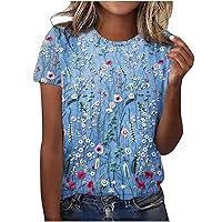 Women Cute Tops Casual Short Sleeve Summer Shirts Trendy Crewneck Loose Fit T-Shirt Comfort Blouses Holiday Tee