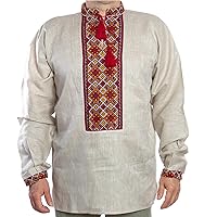 Vyshyvanka mens Ukrainian embroidered Gray shirt LINEN Hutsul size 2XL