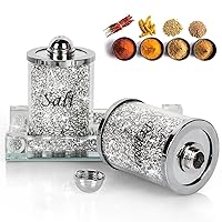 Crystal Salt and Pepper Shakers with Mirrored Tray, Crystal Crushed Diamond Home Decor, Bling Glass Salt and Pepper Shakers, Sparkly Salt Pepper Glass Jar for Kitchen, Dining Table, Restaurant