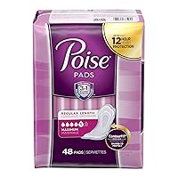 Poise Incontinence Pads, Maximum Absorbency, Regular Length, 48 Count (Pack of 4)