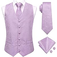 Hi-Tie Men's 4pc Waistcoat Vest Necktie Pocket Square Cufflinks Set For Suit or Tuxedo More Color for Choose