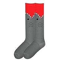 K BELL Women's Leg Eater Novelty Casual Knee High Socks, White Shark (Grey), Shoe Size: 4-10