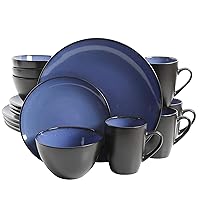 Round Reactive Glaze Stoneware Dinnerware Set, Service for 4 (16pc), Blue, Soho Round.