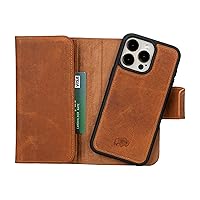 BLACKBROOK iPhone 15 Pro Max Trifold Magnetic Detachable Wallet & Case Set - (2 in 1) Tudor Full Grain Leather Case - 8 Card Slots with RFID Blocking - MagSafe Compatible