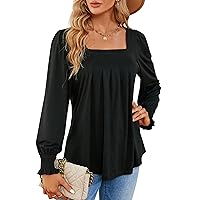 Blooming Jelly Womens Loose Fit Dressy Tunic Tops Dressy Casual Square Neck Blouses Long Sleeve Shirts for Leggings