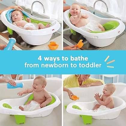 Fisher-Price 4-in-1 Sling 'n Seat Tub, Green, Convertible Baby to Toddler Bath Tub with Seat and Toys