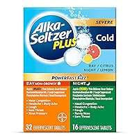 Alka-Seltzer Plus Severe, Cold Day Night Medicine for Adults, PowerFast Fizz Effervescent Tablets, Fast Relief of Nasal Congestion, Sinus Pressure, Runny Nose, Cough, Sore Throat & Fever, 48ct
