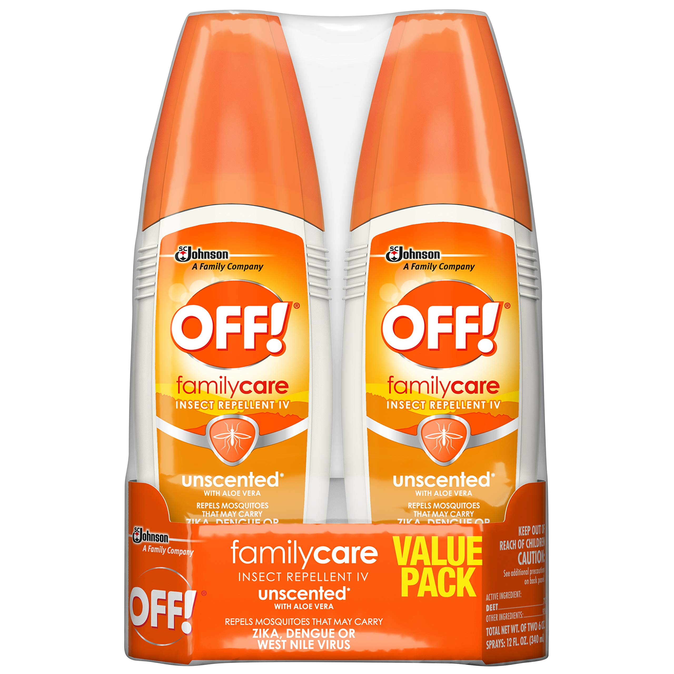 OFF! FamilyCare Insect & Mosquito Repellent Spritz, Unscented Bug spray with Aloe-Vera, 7% Deet, 6 oz (Pack of 2)