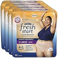 FitRight Fresh Start Urinary and Postpartum Incontinence Underwear for Women, XL, Beige, Ultimate Absorbency, with The Odor-Control Power of ARM & Hammer Baking Soda (48 Count, 4 Packs of 12)