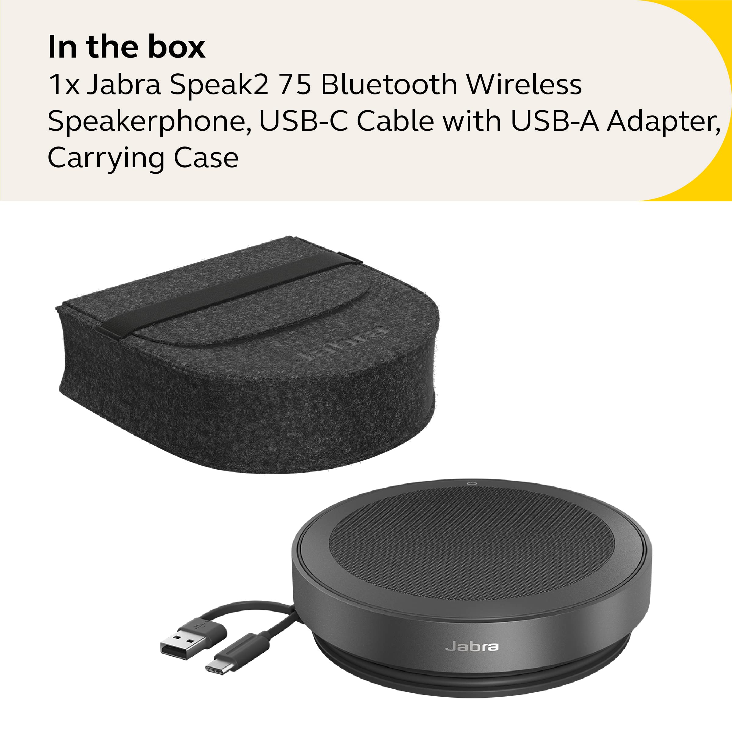 Jabra Speak2 75 Wireless Bluetooth Speakerphone - Portable Speaker with 4 Noise-Cancelling Mics, 65mm Full-Range Speakers & Super-Wideband Audio - Certified Microsoft Teams Speaker - Dark Grey