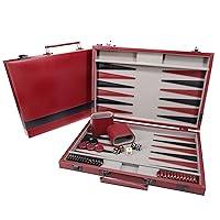 WE Games Backgammon Set, Burgundy/Black Leatherette Case, 18 x 11 in. Closed; 22 x 18 in. Open, Family Board Games, Board Games for Adults and Family, Travel Board Games, 2 Player Games