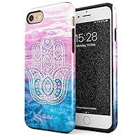 Compatible with iPhone 7/8 / SE 2020 Hamsa Fatima Hand Luck Symbol Mandala Henna Paisley Landscape Mountains Pattern Shockproof Dual Layer Hard Shell + Silicone Protective Cover