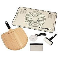 Cuisinart CPS-3216 5-Piece Prep & Serve Set (Non-Stick Silicone Prep Mat, Wooden Peel, Cutter, Dough Roller), Pizza Spinners