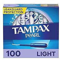 Tampax Pearl Tampons Light Absorbency, With Leakguard Braid, Unscented, 50 Count x 2 Packs (100 Count total)