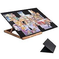 Tektalk Foldable Jigsaw Puzzle Board with 3 angle adjustable Bracket / Stand, Lightweight Portable Puzzle Mat Plateau with Wooden Easel, Foldaway Felt Puzzle Table, for Up to 1000 Pieces - Black