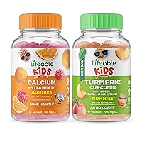 Lifeable Calcium with Vitamin D Kids + Turmeric Curcumin Kids, Gummies Bundle - Great Tasting, Vitamin Supplement, Gluten Free, GMO Free, Chewable Gummy