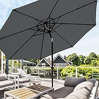wikiwiki 11 FT Patio Umbrellas Outdoor Table Market Umbrella with Push Button Tilt/Crank,8 Sturdy Ribs, Fade Resistant Waterproof POLYESTER DTY Canopy for Garden, Lawn, Deck, Backyard & Pool, Grey